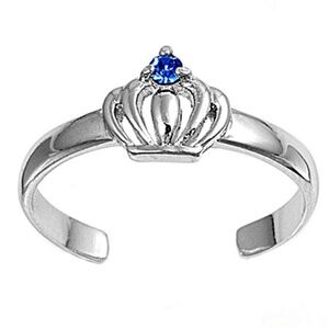👑 Crown Toe Ring with Blue CZ Accent